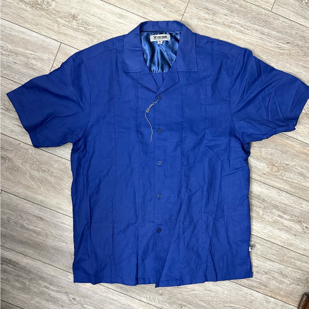 Stacy Adams Mens Short Sleeve Button Down Blue XXL NWOT